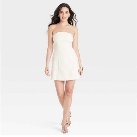 A New Day Women's Cream Strapless Mini Dress Party Cocktail Size 12 - Picture 1 of 6